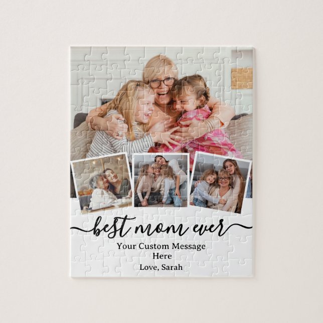 "Best Mum Ever" Gift with Custom Photos & Message Jigsaw Puzzle (Vertical)