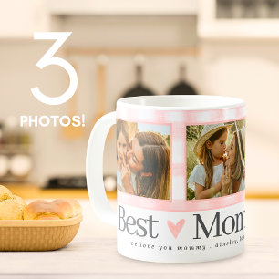 Best Mum Ever Gingham Hearts 3 Photo Mother's Day Coffee Mug