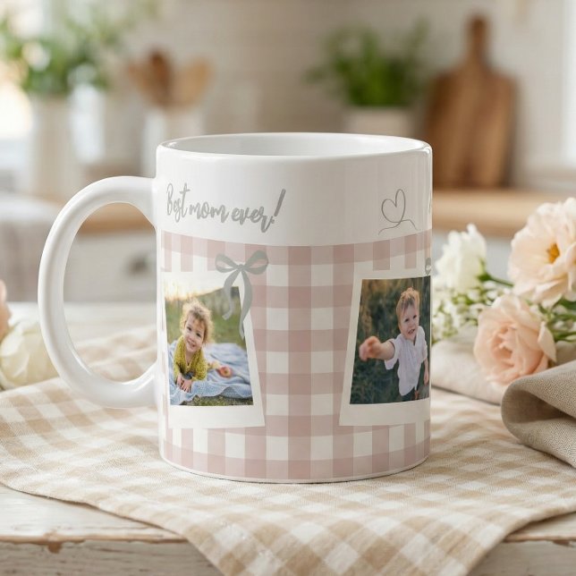 Best Mum Ever Gingham Photo Collage Coffee Mug (Creator Uploaded)