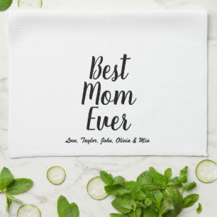 Best Mum Ever gold black white custom script text  Tea Towel