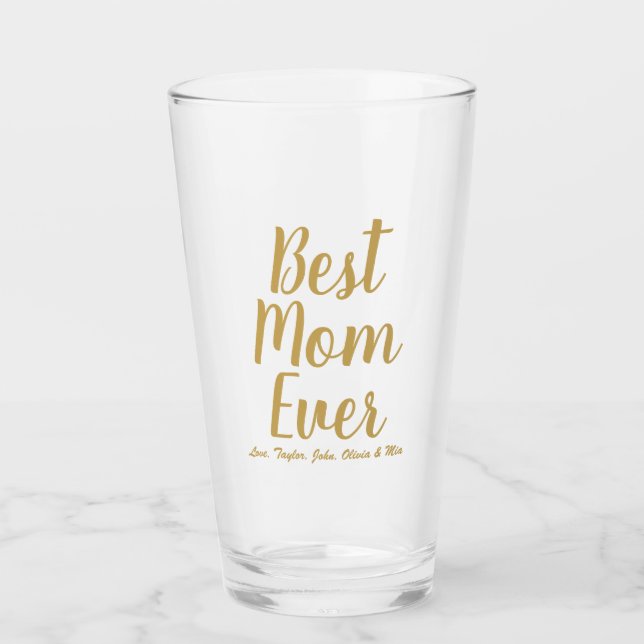 Best Mum Ever gold custom script personalised Glass (Front)