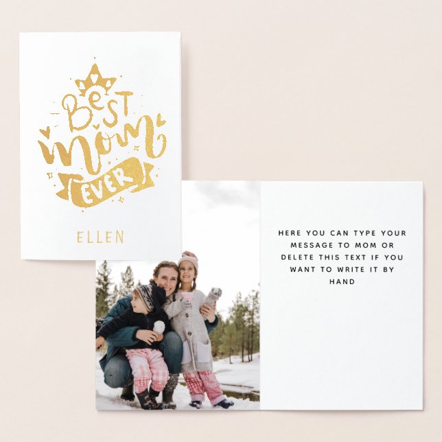 Best Mum Ever Gold Foil Photo Custom Message  Foil Card (Display)