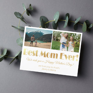 "best mum ever" gold luxury 2 photos collage  postcard