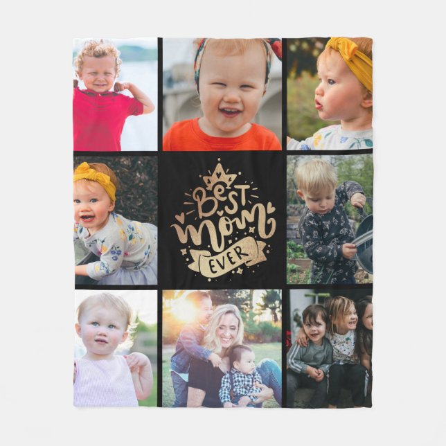 Best Mum Ever Gold Photo Collage Gift  Fleece Blan Blanket (Front)