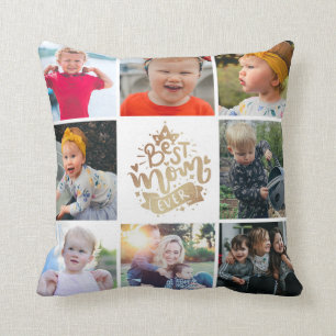 Best Mum Ever Gold Photo Collage Gift Throw Pillow