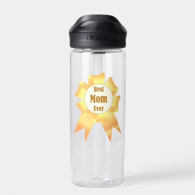 Best mum ever Golden winner award ribbon Water Bottle (Back)