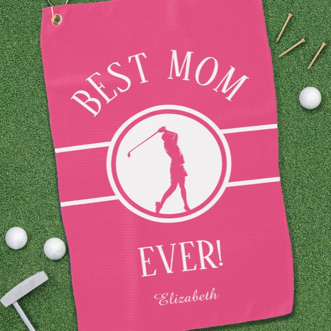 Best Mum Ever Golfer Sports Monogram Womens Pink Golf Towel (Creator Uploaded)