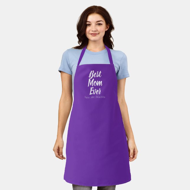 Best Mum Ever grape purple custom script cute Apron (Worn)