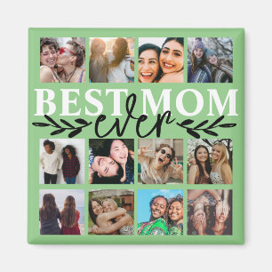 Best Mum Ever Green Photo Collage Calligraphy Magnet