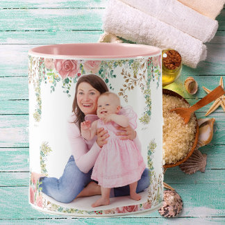 Best Mum Ever Greenery Floral Mother Baby Photo Mug