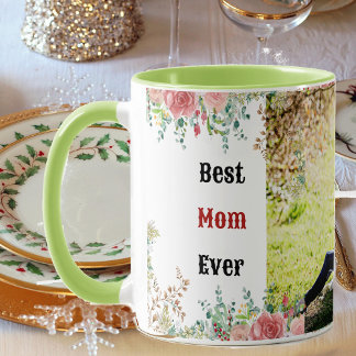 Best Mum Ever Greenery Floral Mother Baby Photo Mug