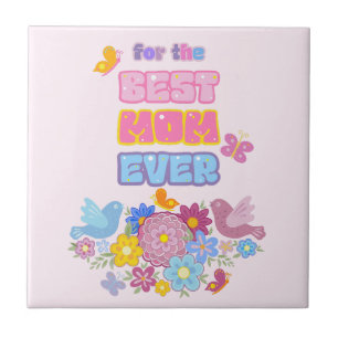 Best Mum Ever Groovy Pastel Floral Mother's Day Tile