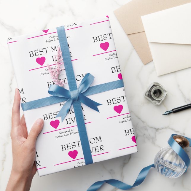 Best Mum Ever Heart | Custom Child Name -  Wrapping Paper (Gifting)