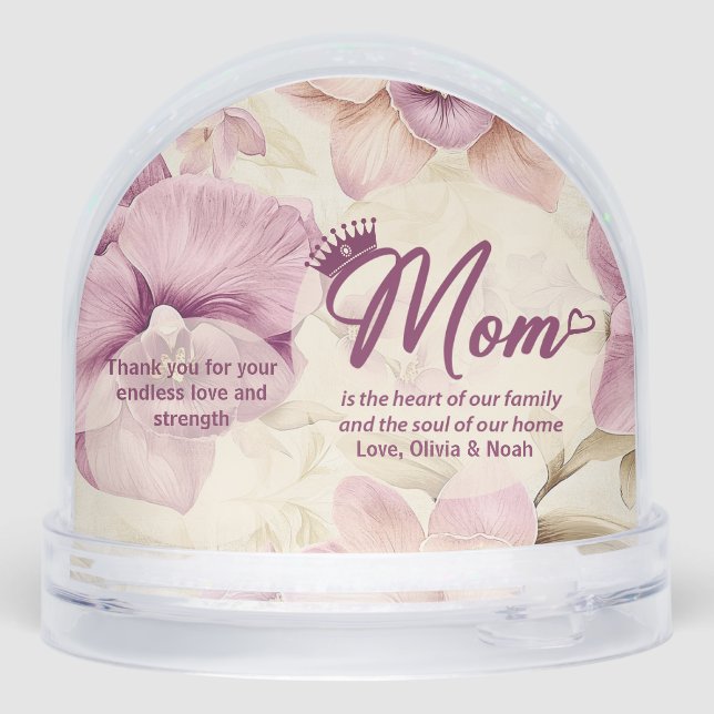 Best Mum Ever Heart Flowers Photo crown Snowglobe (Back)