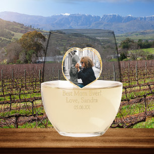 Best Mum Ever Heart Photo Template Name date Stemless Wine Glass