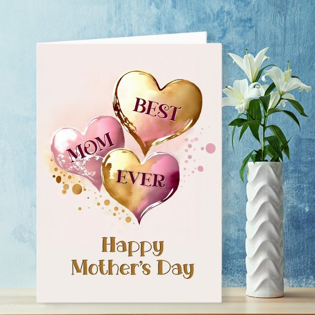 Best Mum Ever Hearts Mother’s Day Holiday Card (Creator Uploaded)