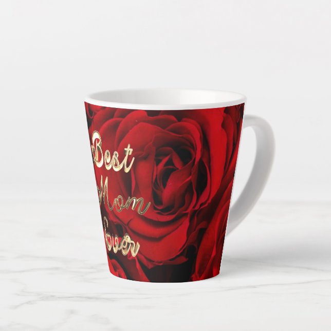 Best Mum Ever Hearts Red Roses Floral Latte Mug (Right Angle)