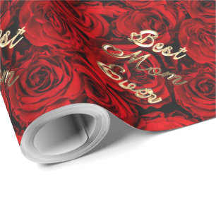 Best Mum Ever Hearts Red Roses Floral Wrapping Paper