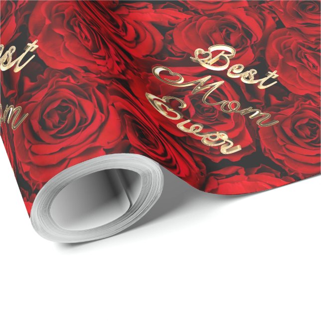 Best Mum Ever Hearts Red Roses Floral Wrapping Paper (Roll Corner)