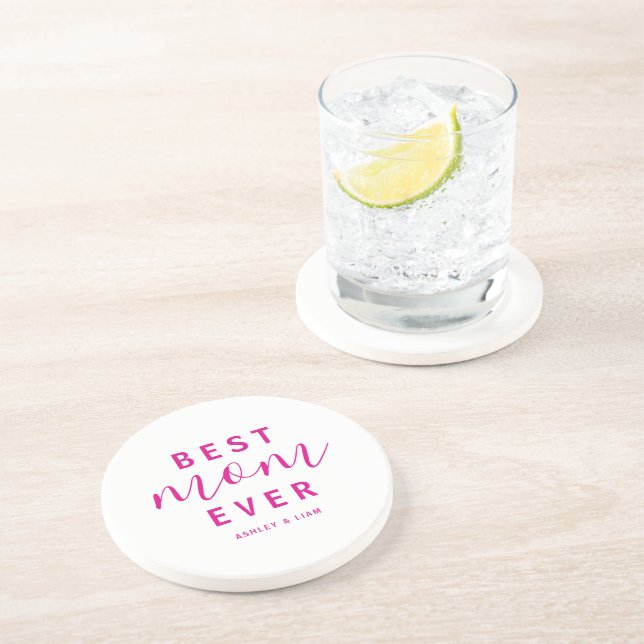Best Mum Ever Hot Pink Script Mother's Day Coaster (Side)