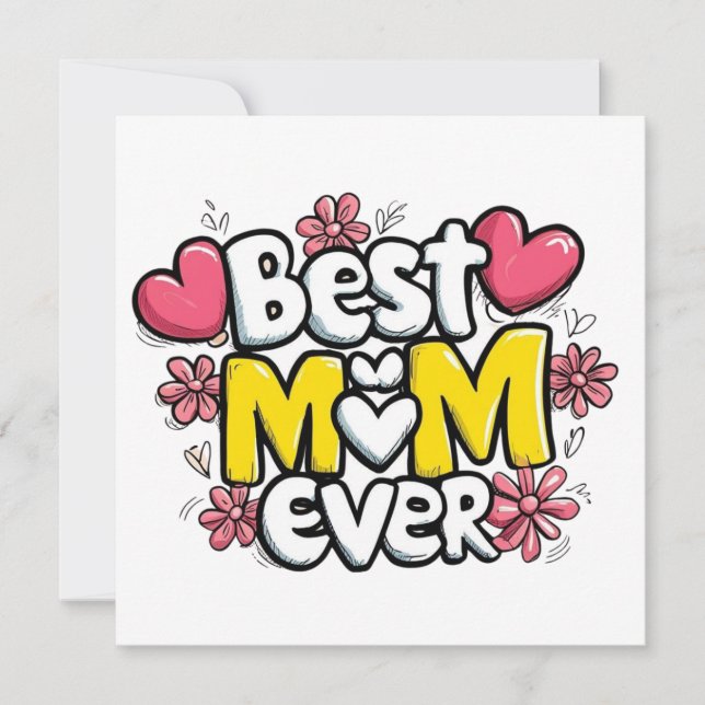 Best Mum Ever – Kawaii Doodle Style with Hearts  Invitation (Front)