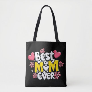 Best Mum Ever – Kawaii Doodle Style with Hearts Tote Bag