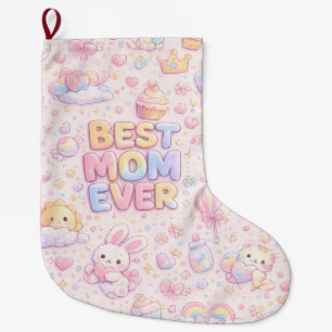 Best Mum Ever Kawaii Pastel Pattern Cute Bunny & Large Christmas Stocking