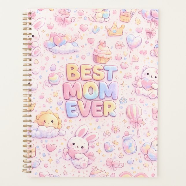 Best Mum Ever Kawaii Pastel Pattern Planner (Front)