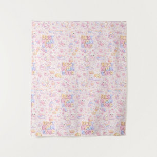 Best Mum Ever Kawaii Pastel Pattern Tapestry