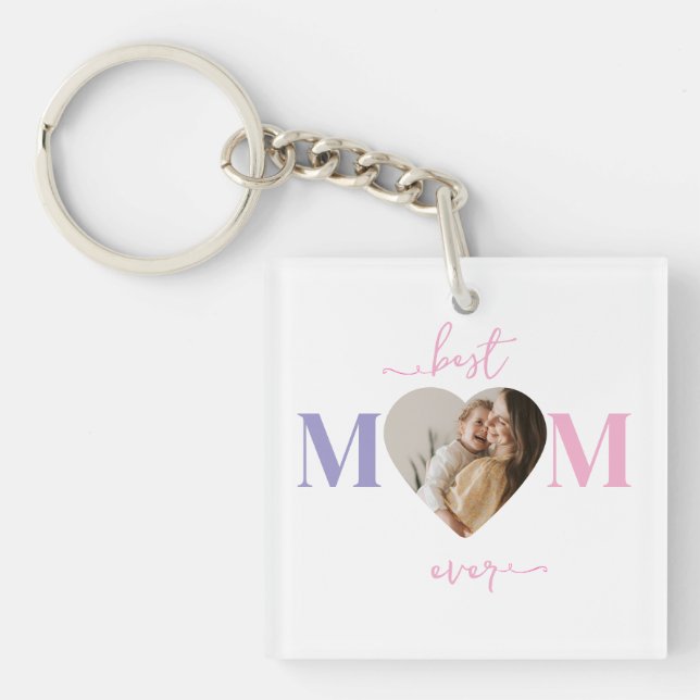 Best Mum Ever Keychain – Custom Heart Photo (Front)