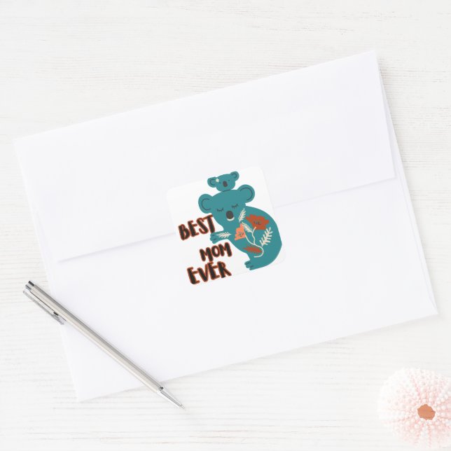 Best Mum Ever Koala Mother's Day Square Sticker (Envelope)