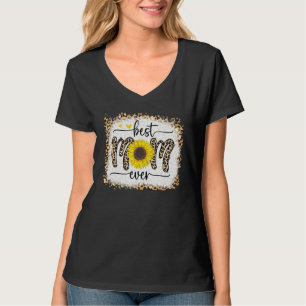 Best Mum Ever Leopard Sunflower Hearts Bleached Mo T-Shirt