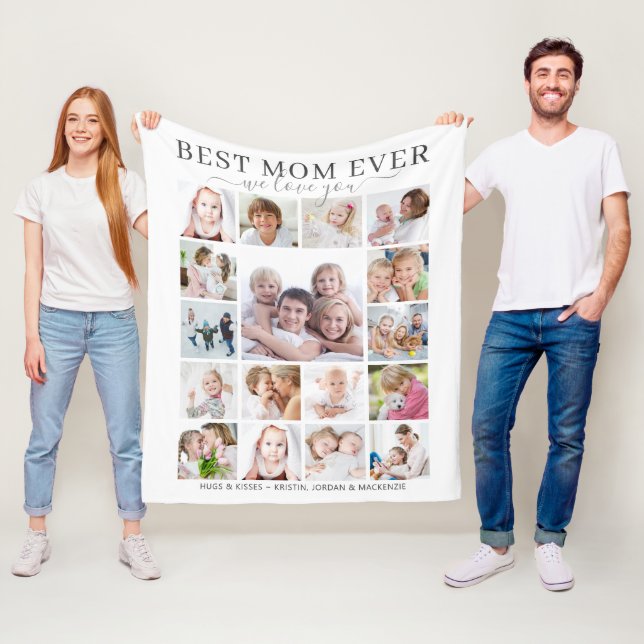 Best Mum Ever  Love You 17 Photo Script Names Fleece Blanket (In Situ)