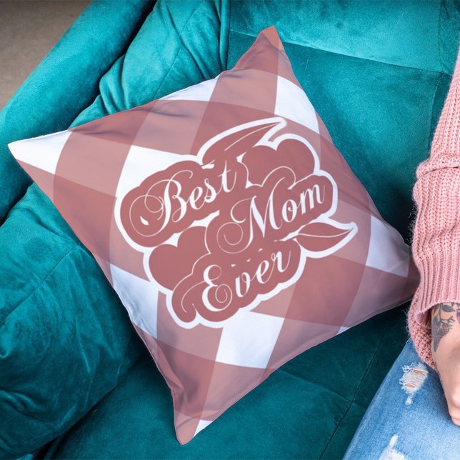 Best Mum Ever Maroon Pattern Throw Pillow (Creator Uploaded)