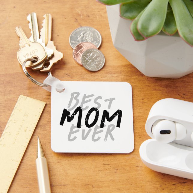 Best Mum Ever Modern Black and Grey Grunge Key Ring (Desk)