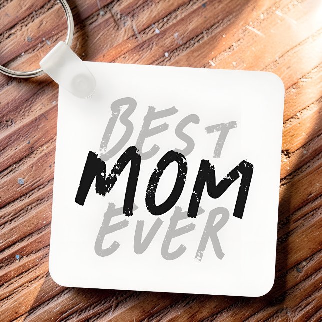 Best Mum Ever Modern Black and Grey Grunge Key Ring (Creator Uploaded)