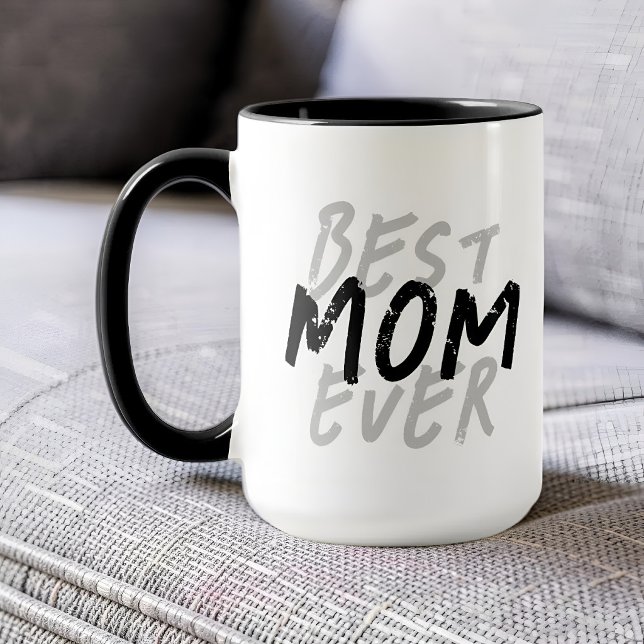Best Mum Ever Modern Black and Grey Grunge Mug (Creator Uploaded)