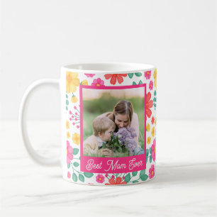 Best Mum Ever Modern Floral Photo Collage Coffee Mug