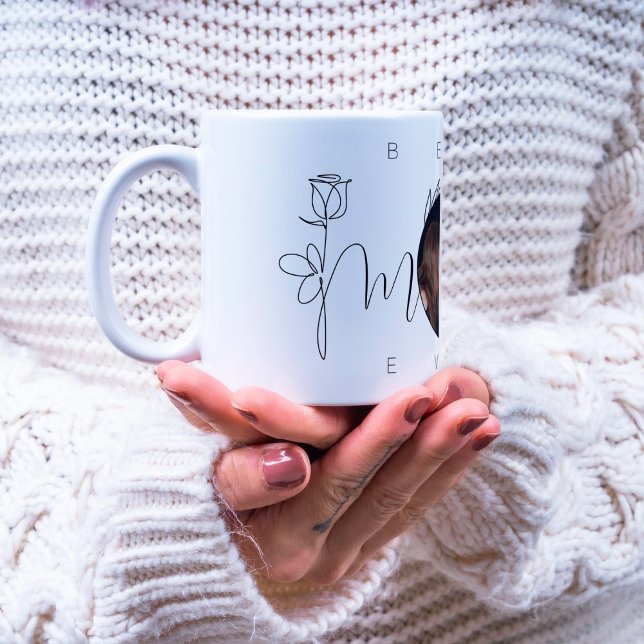 Best Mum Ever Modern Floral Typography Photo Coffee Mug (Creator Uploaded)