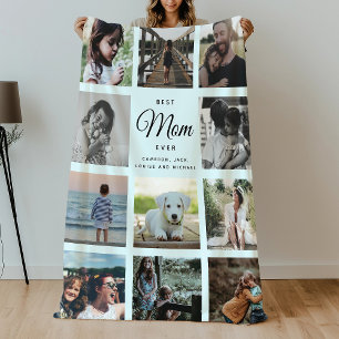 Best Mum Ever Modern Instagram Blue Photo Collage Fleece Blanket