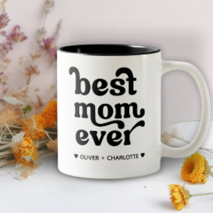Best Mum Ever Modern Mummy Kids Names Mother's Day Two-Tone Coffee Mug