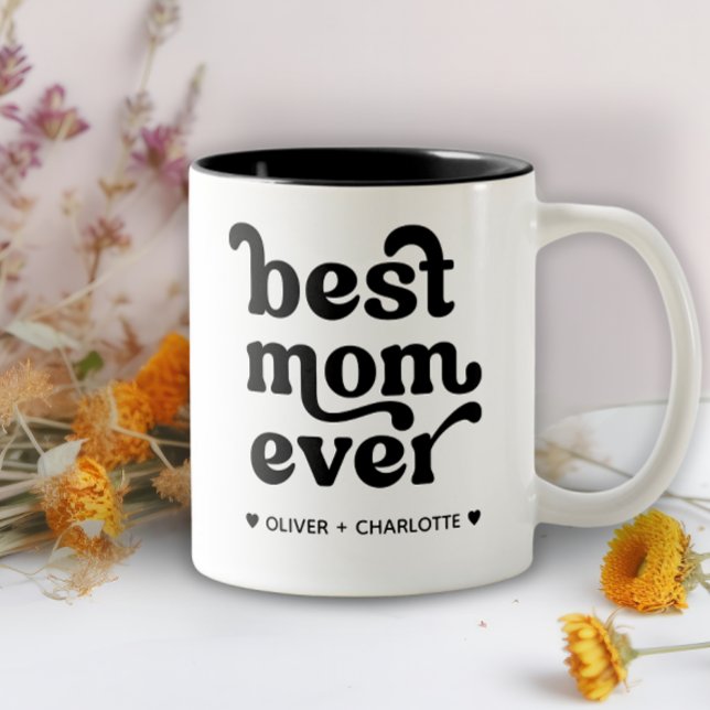 Best Mum Ever Modern Mummy Kids Names Mother's Day Two-Tone Coffee Mug (Creator Uploaded)