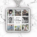 Best Mum Ever Modern Photo Collage Instagram Silver Plated Necklace<br><div class="desc">Perfect gift for Mother's Day: A sweet design featuring script and modern typography saying "Best Mum Ever" surrounded by your favourite pictures.</div>