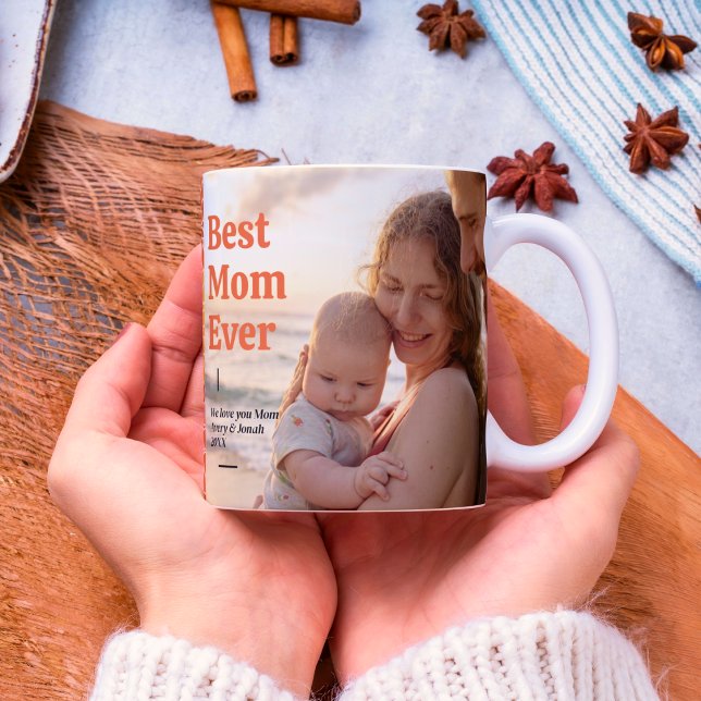 Best Mum Ever Modern Photo Floral Mother's Day Coffee Mug (Creator Uploaded)