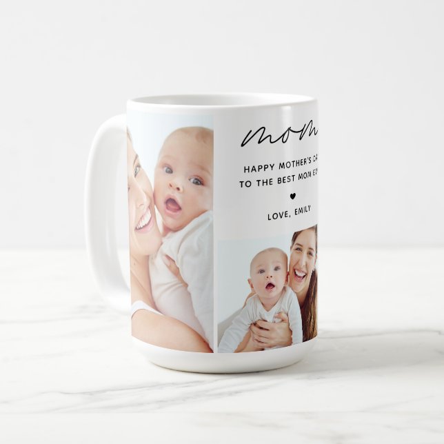 Best Mum Ever Modern Script 3 Photo Coffee Mug (Front Left)
