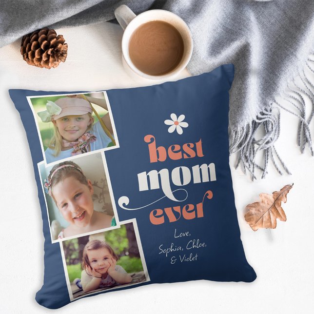 Best Mum Ever Modern Typography 3 Photo Cushion (Creator Uploaded)