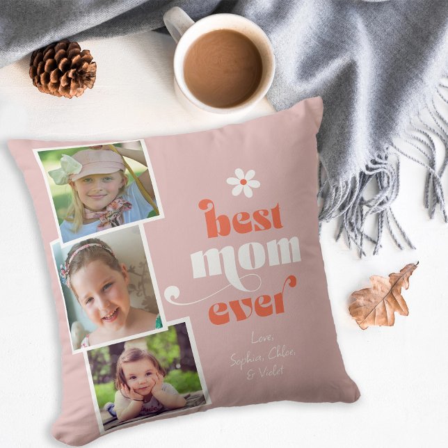 Best Mum Ever Modern Typography 3 Photo Cushion (Creator Uploaded)