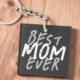 Best Mum Ever Modern White and Grey Grunge Key Ring