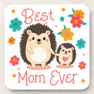 Best Mum Ever Mother And Baby Hedgehog Coaster