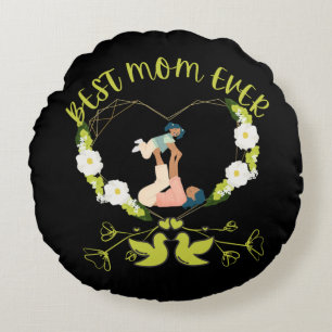 Best Mum Ever Mother And Daughter Green Floral Round Cushion